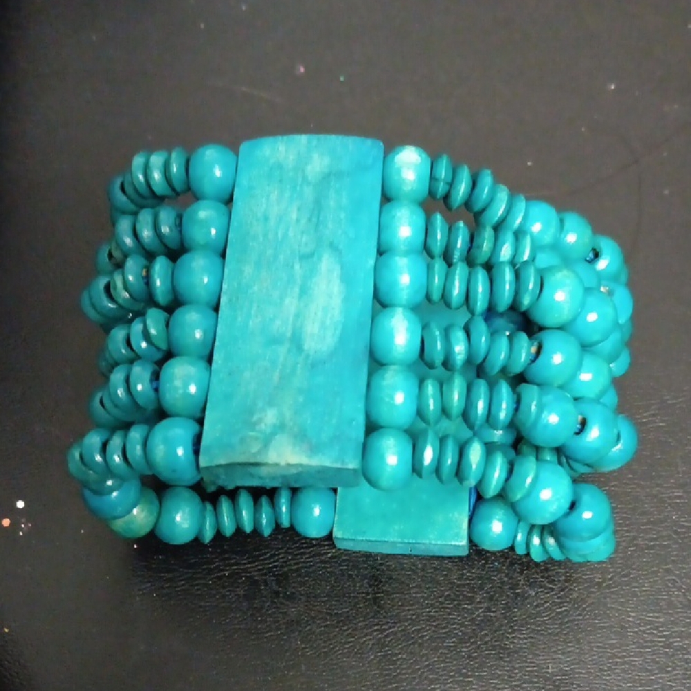 Turquoise Wood Beaded Bracelet
